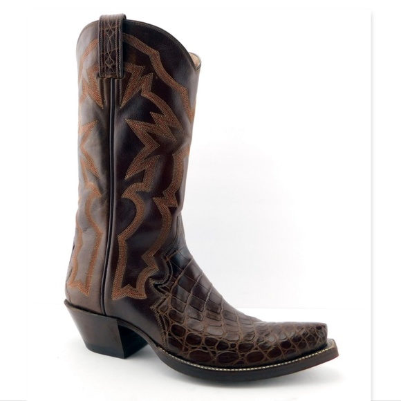 BACK AT THE RANCH Shoes - BACK AT THE RANCH Brown Crocodile Cowboy Boots 8.5